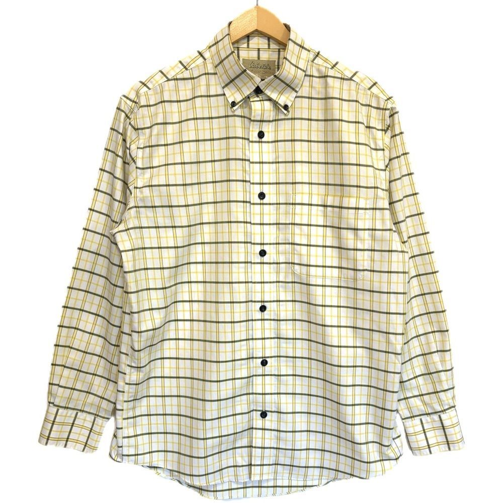 Cabela's Plaid Long Sleeve Shirt Mens Size M Button Down Collar Cotton White